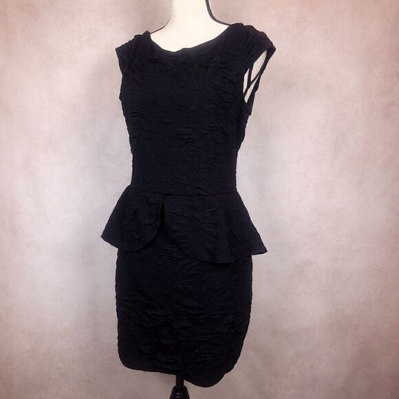 Arden B. Black Peplum Mini Cocktail Evening Prom Dress Floral Size Large - Picture 1 of 13
